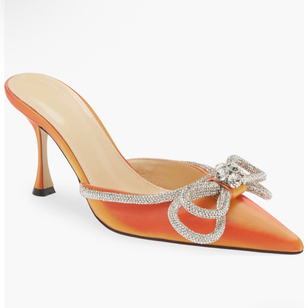 MACH & MACH Crystal Double Bow Pointed Toe Mule